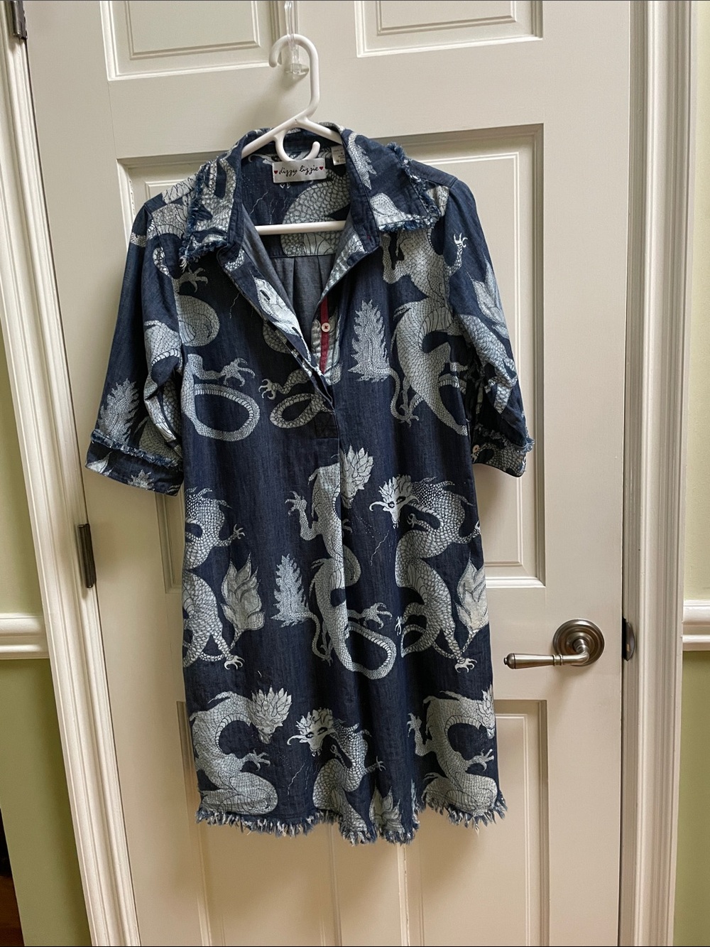 Dizzy Lizzy Navy Blue Dragon Print Dress Size S